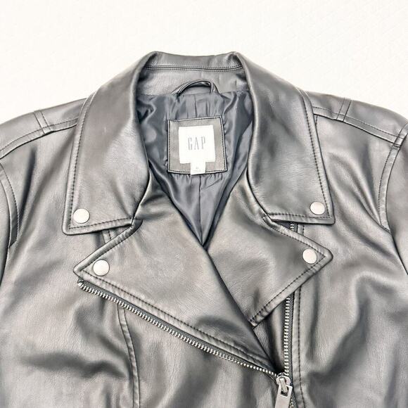 GAP Black Faux Leather Motorcycle Jacket Size XL - Picture 7 of 9